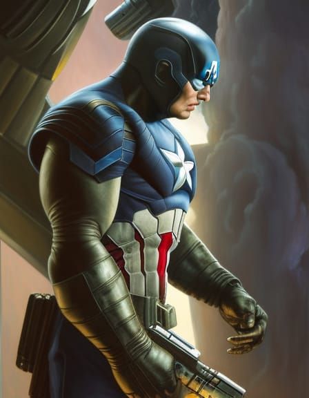 Captain America in Ruined City, Detailed Digital Art