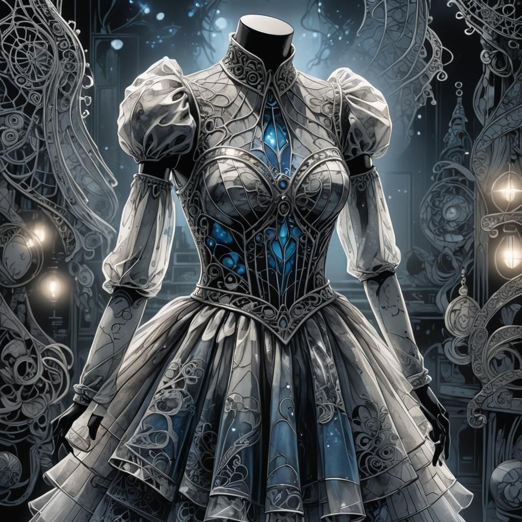 Eldritch Tulle Dress in Anime Ink Wash Style