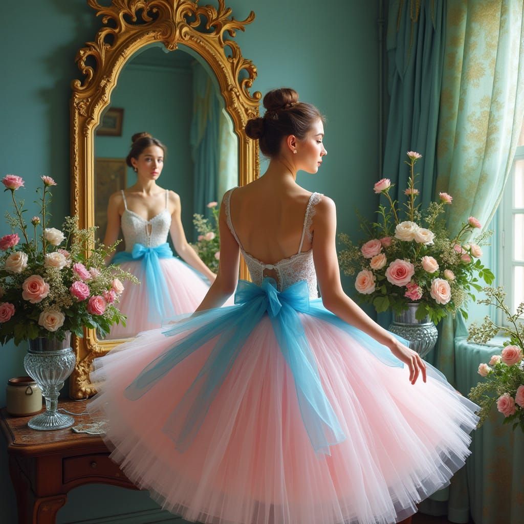 Ballerina in Vibrant Oasis with Pastel Colors
