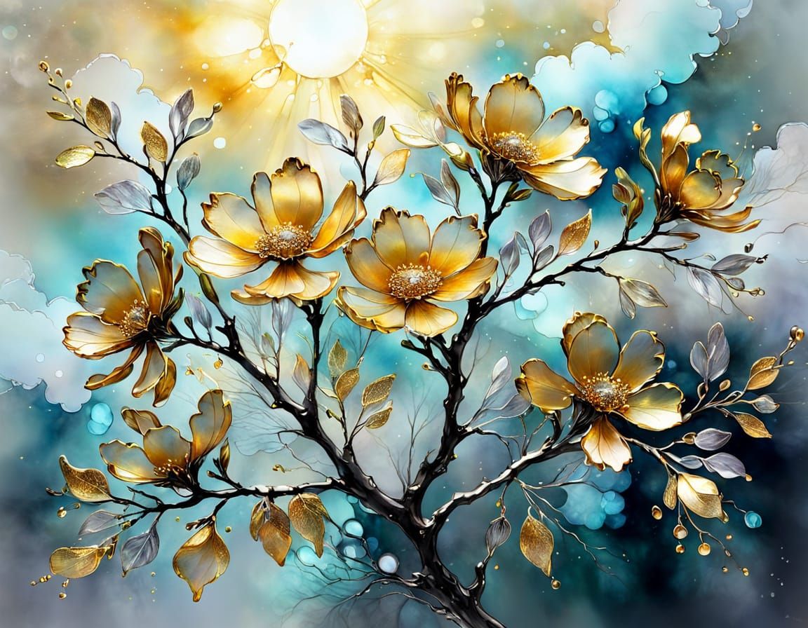 Ethereal Gilded Flowers in Soft Focus Whimsy