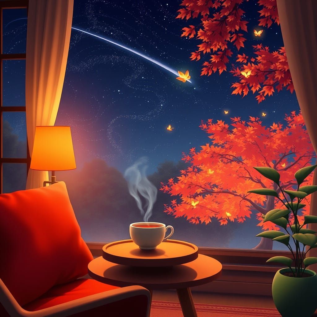 Cozy Autumn Evening Scene in Anime Style