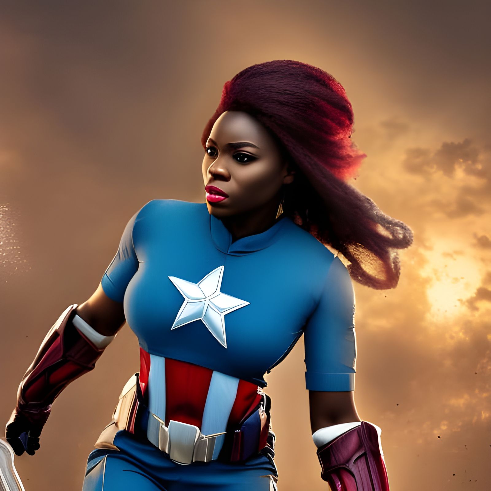 Nigerian Woman as Captain America in Marvel Movie Style