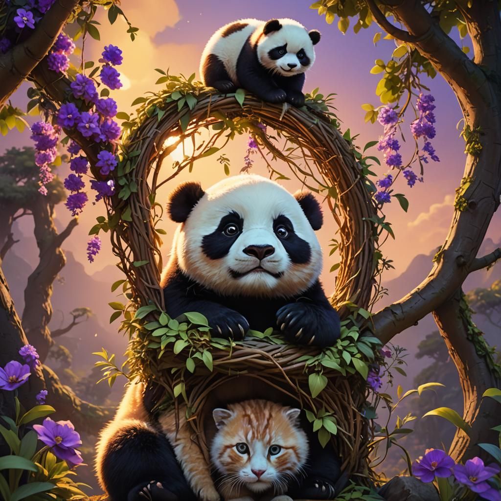 Pandas and a cat!