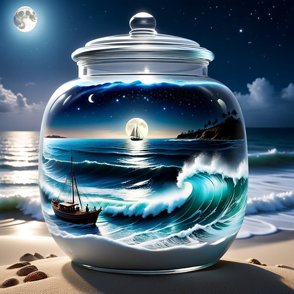 Miniature Ocean Scene in a Jar