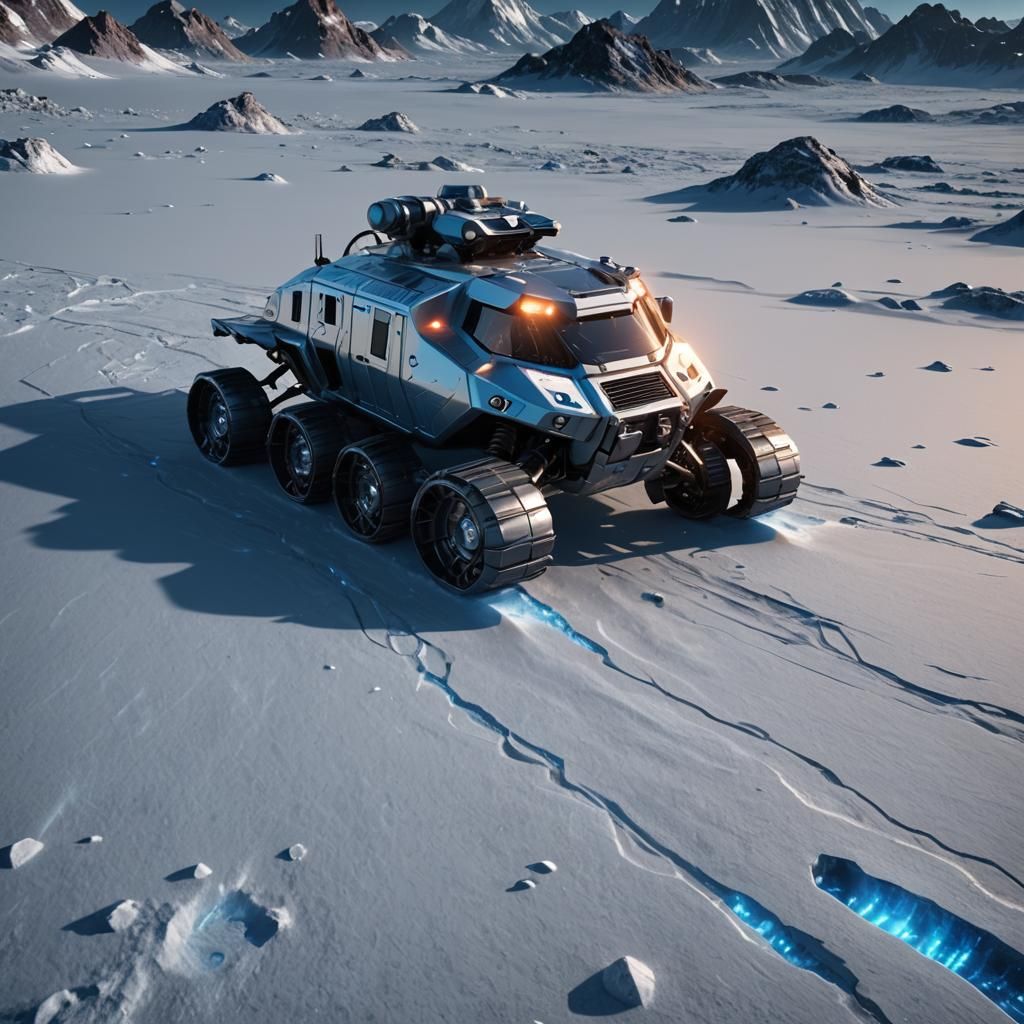 Sci-Fi Exploration Vehicle on Pluto in Cinematic Style