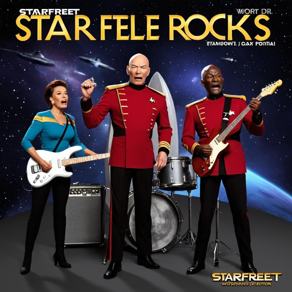 Star Trek Rocks! Album Cover with Picard on Guitar