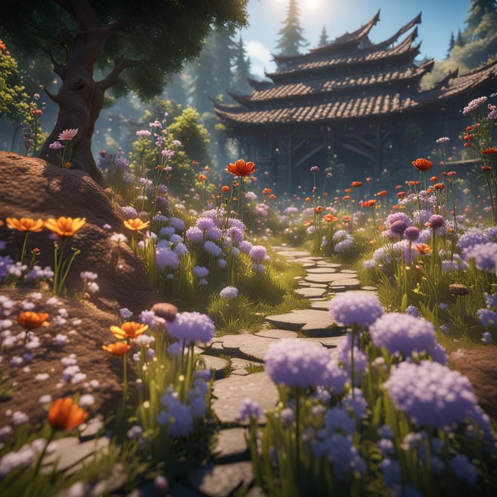 Flowers in Detailed 3D Videogame Style