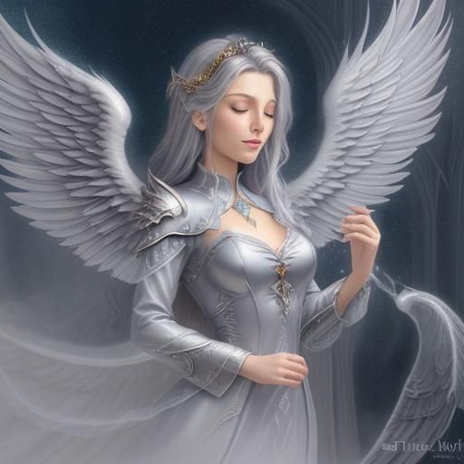 Ethereal Silver Wings Logo in Fantasy Style