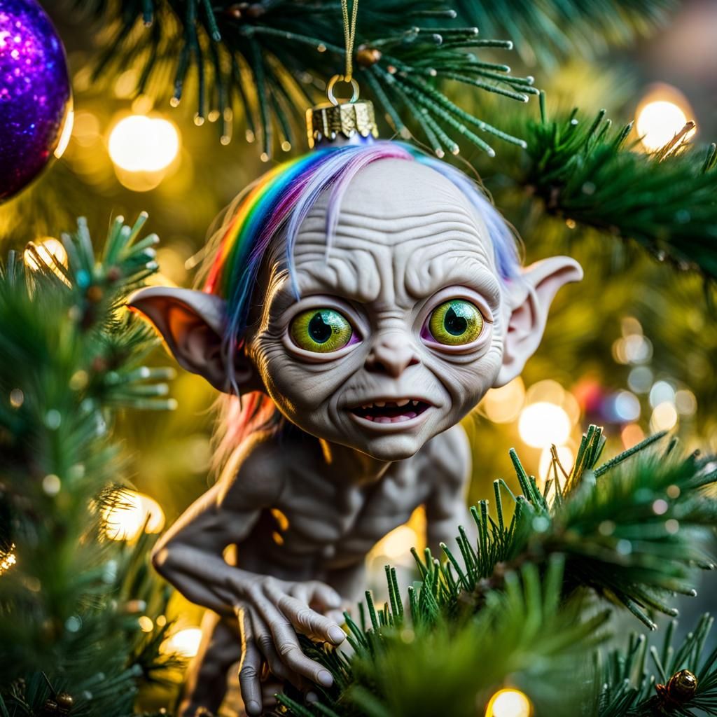 Rainbow Haired Gollum Ornament