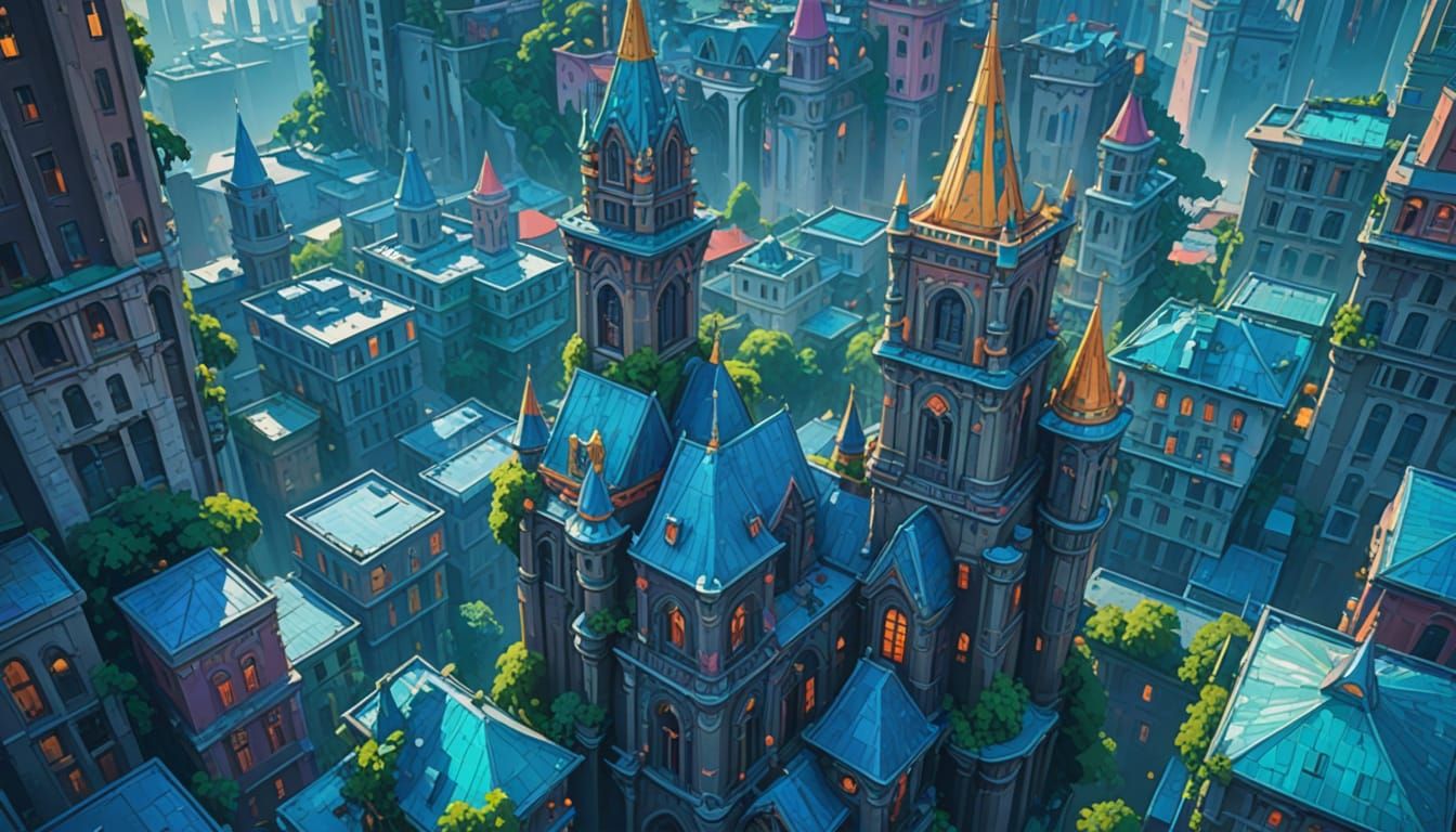 Vibrant Cityscape Concept Art in Oil Painting Style