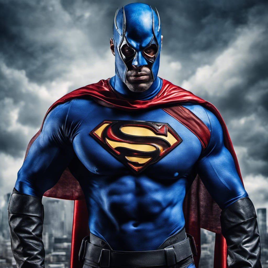 Hyperrealistic Superhero Portrait with Blue Uniform