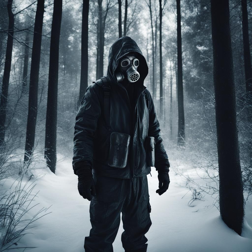 Dystopian Hacker in Snowy Forest: Cinematic Style