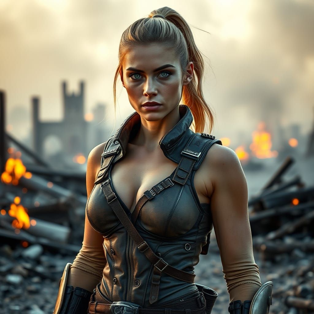 Athletic Warrior in Post-Apocalyptic Ruins