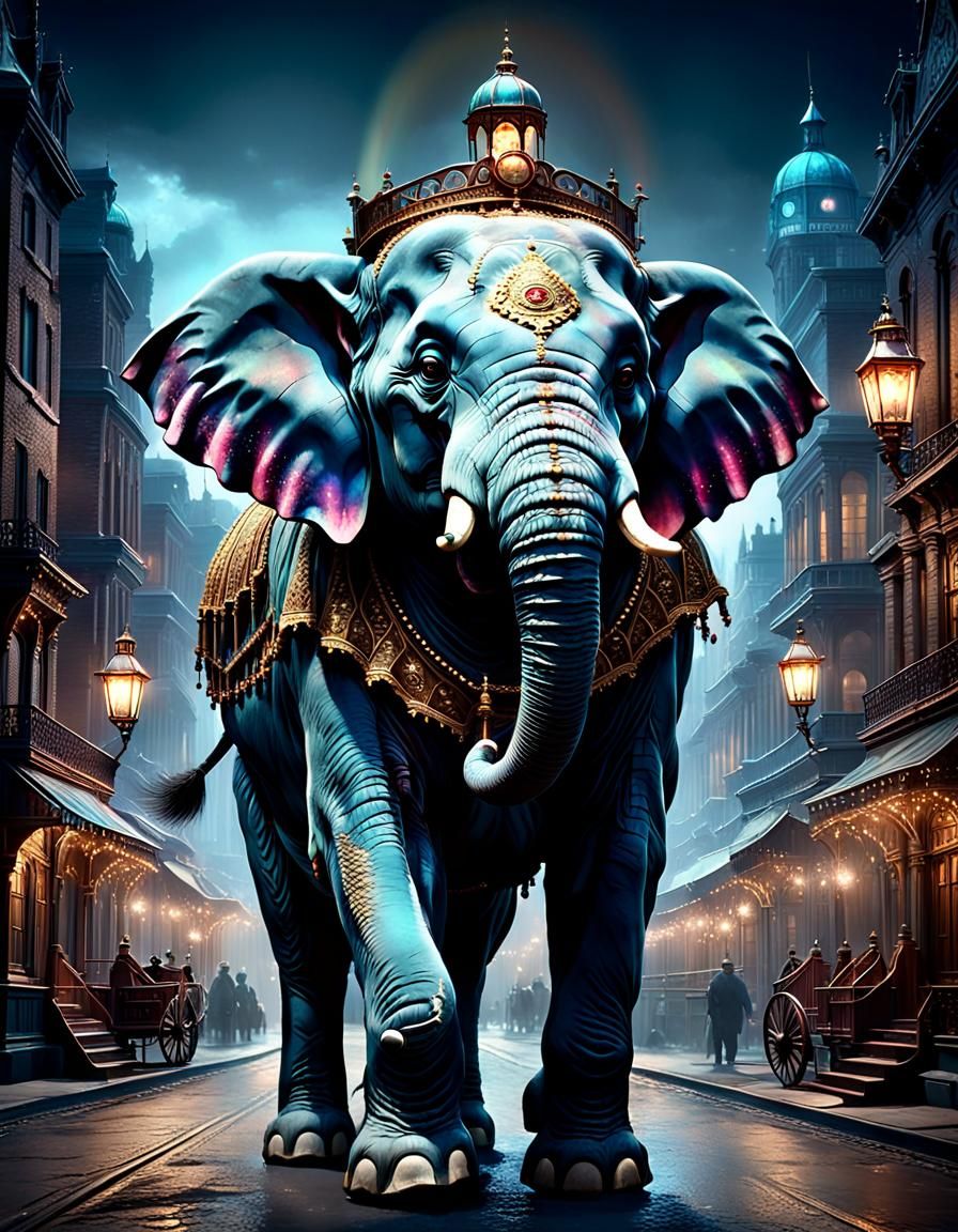 Elephant Carrying Victorian City: Detailed Matte Painting