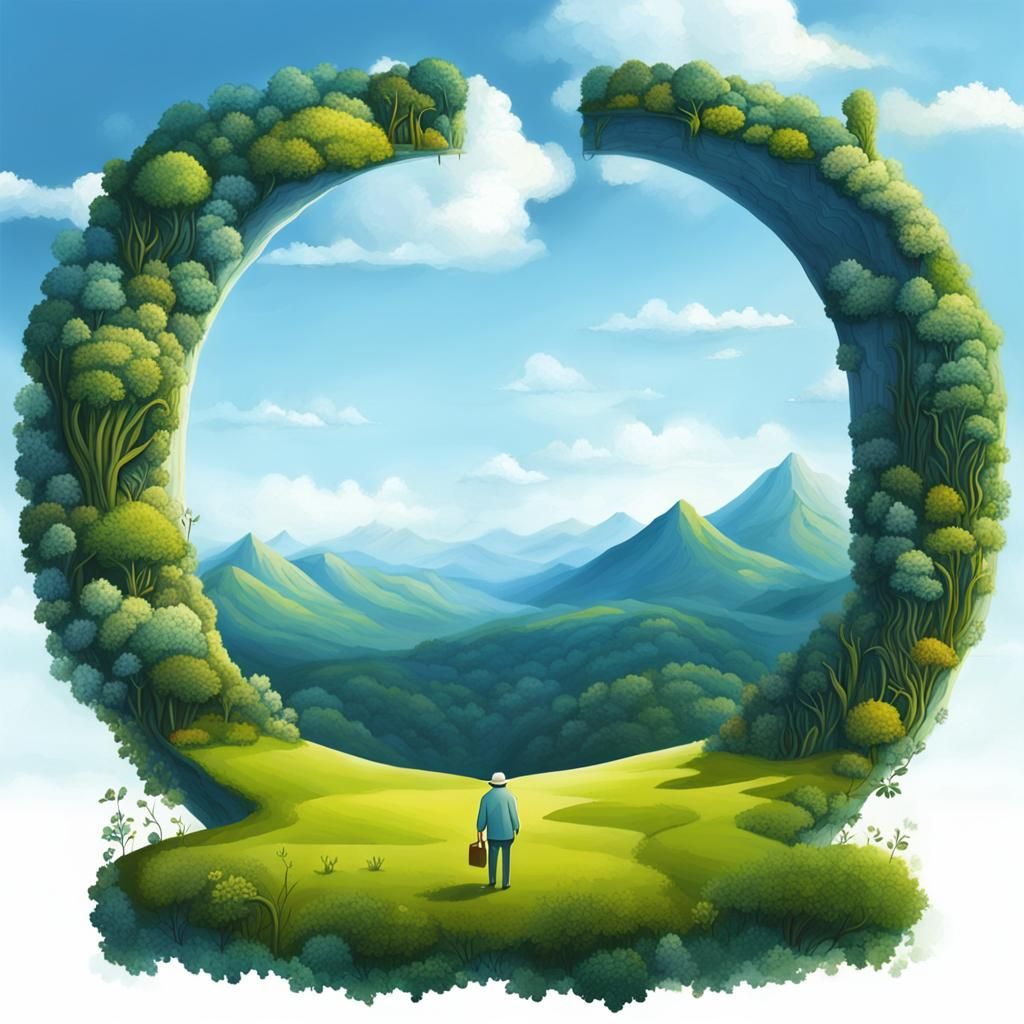 Omega Letter Formed by Plants in Peaceful Landscape