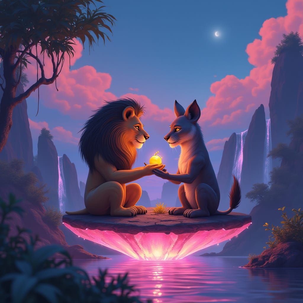 Lion and Hyena Friendship on Crystal Island