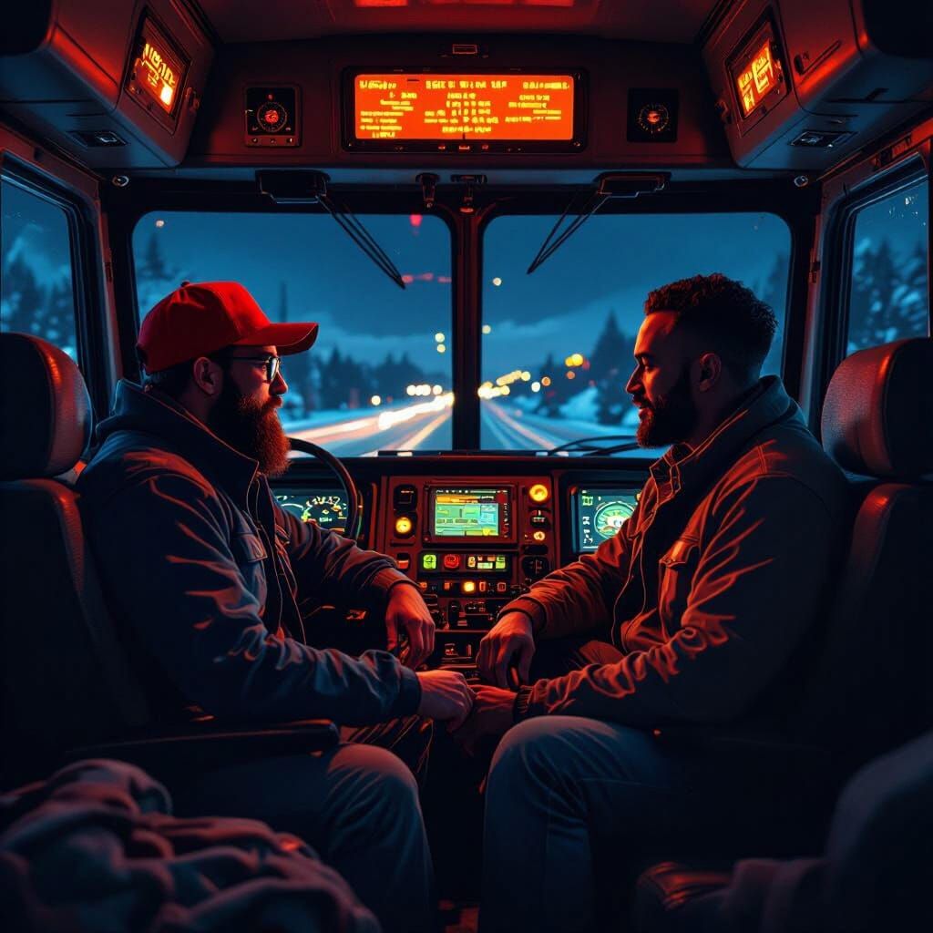 Truck Cab Interior at Night, Realism Art Style