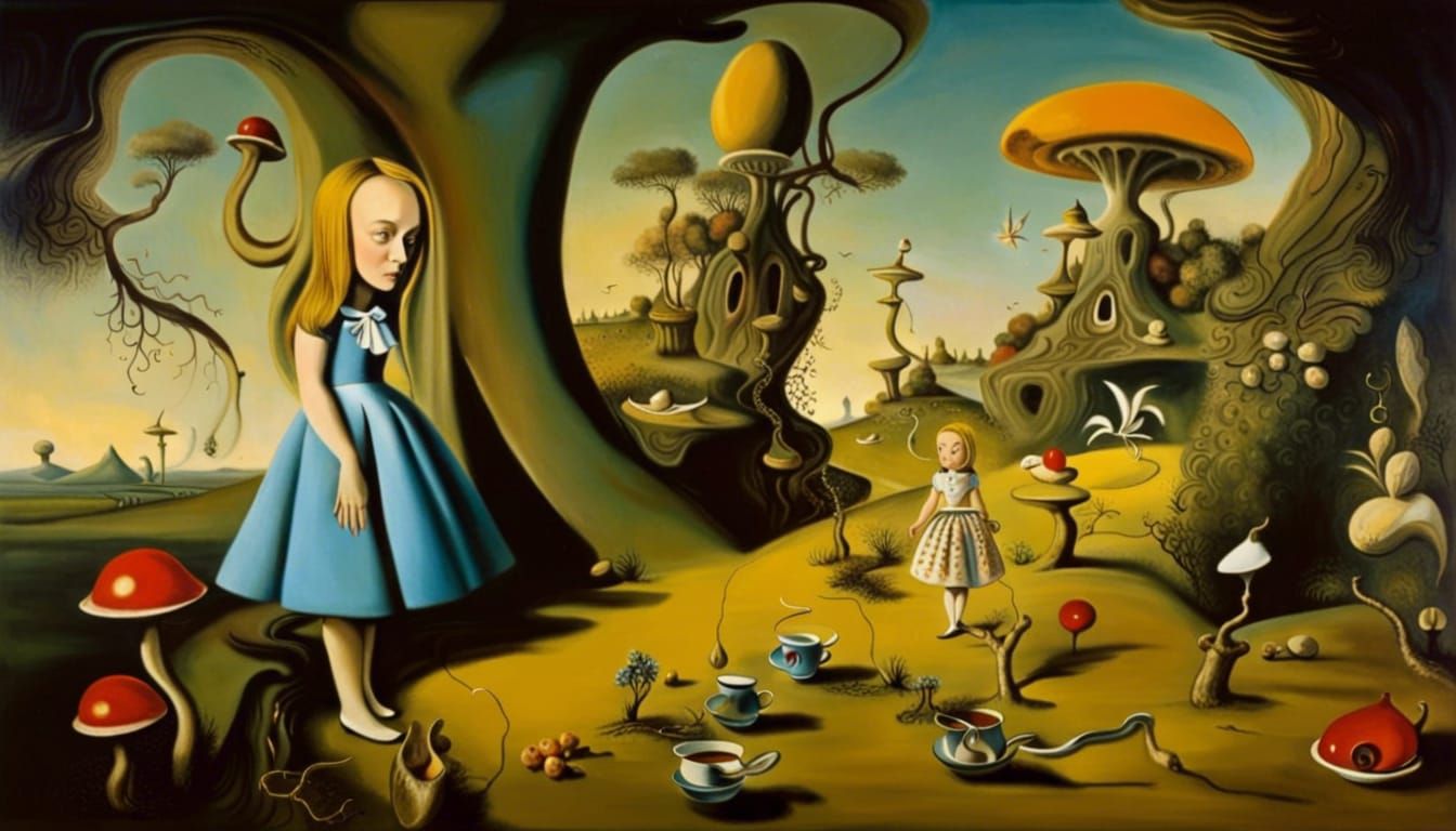 Surreal Alice in Wonderland Oil Painting