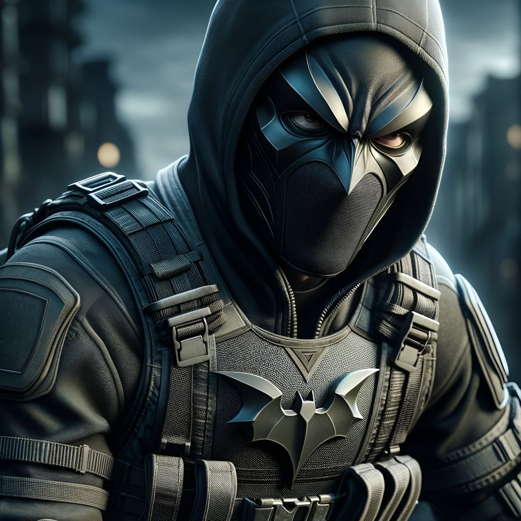 Masked Vigilante Portrait in Dark Tactical Gear