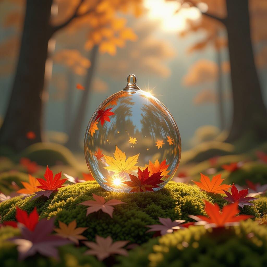 Glass Acorn in Autumn Forest: 3D Anime Art