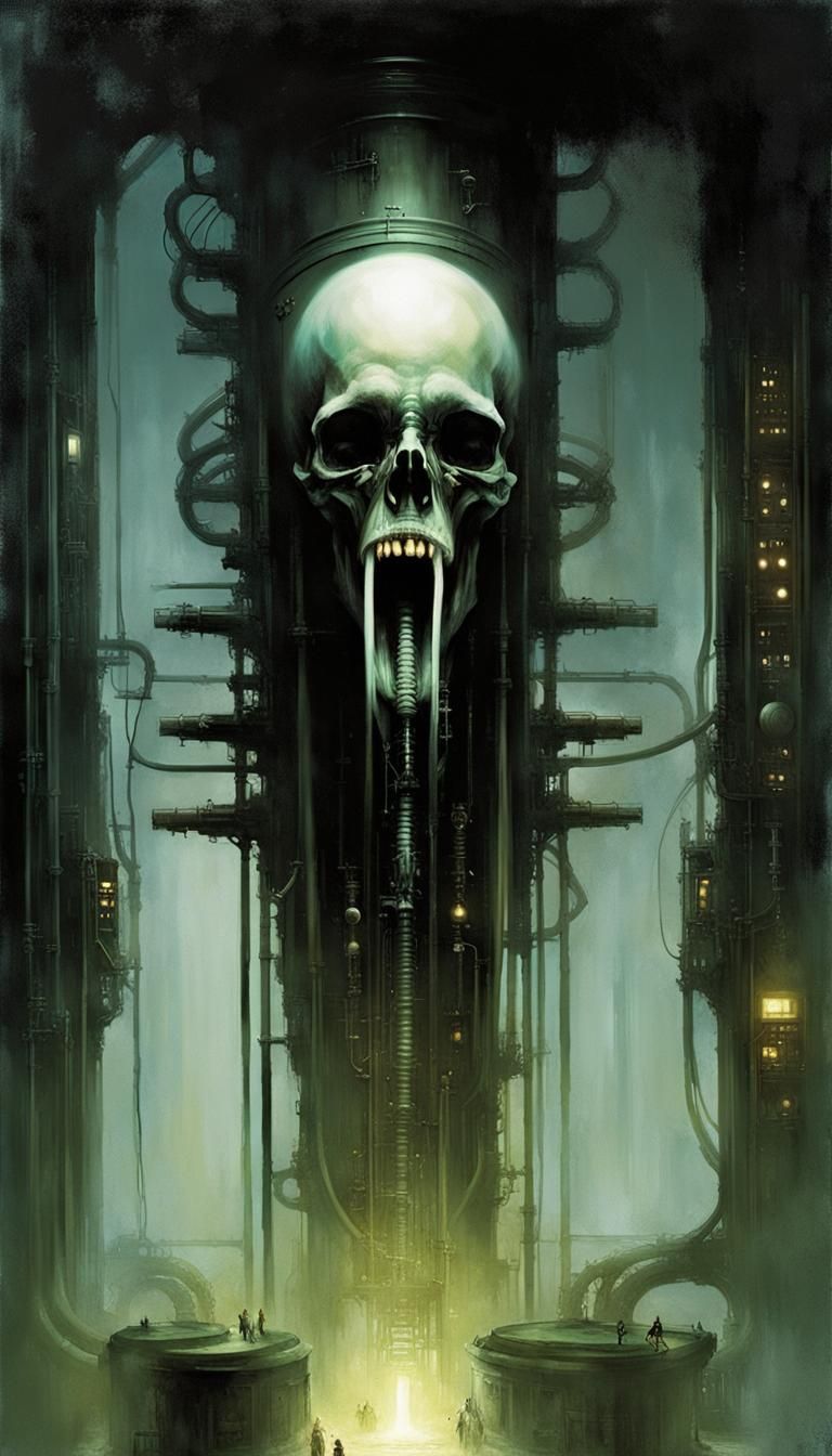 Surreal Tubular Figure with Glowing Elements