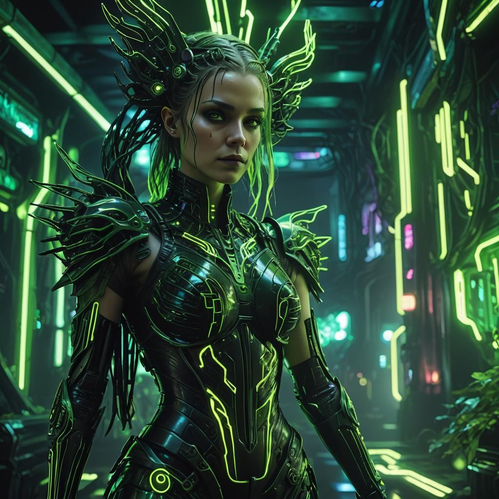 Cyberpunk Fairy in Neon Forest Nightclub