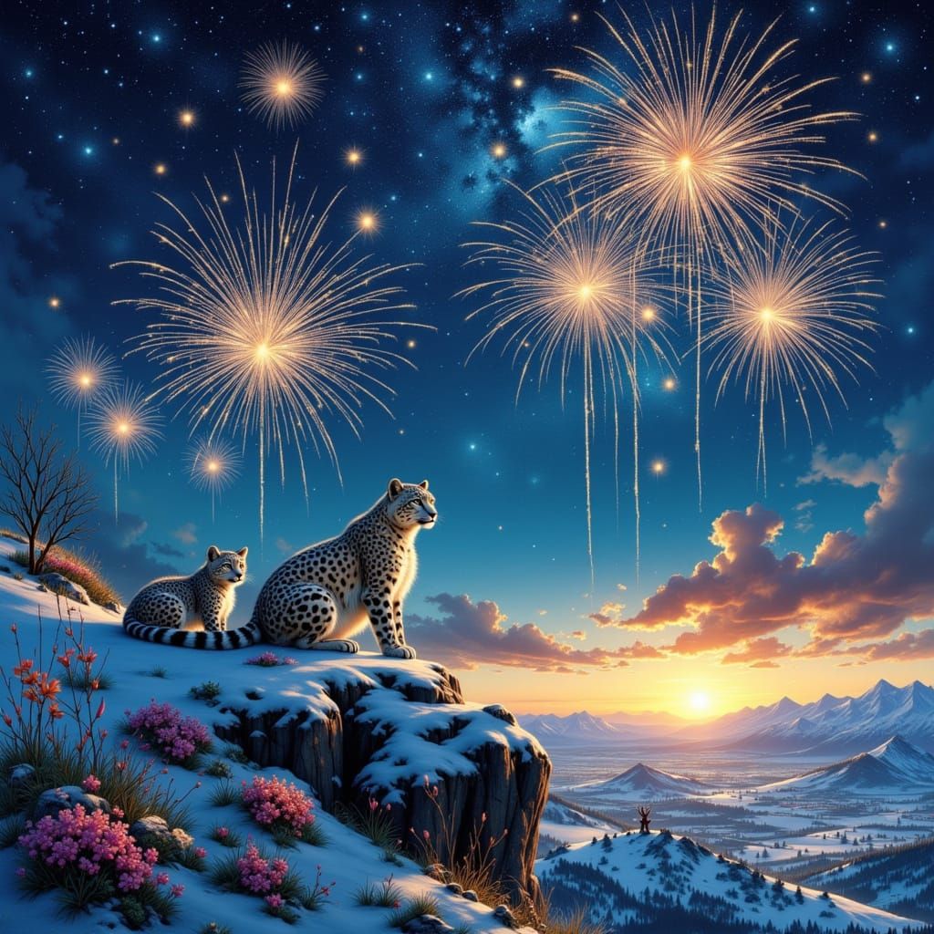 Snow Leopards Celebrate New Year With Fireworks