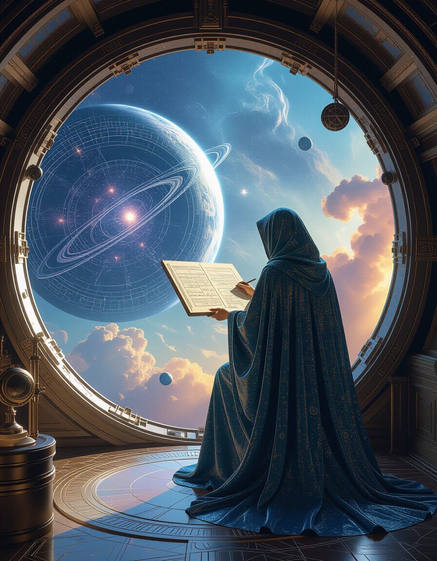 Celestial Cartographer in Art Nouveau Style