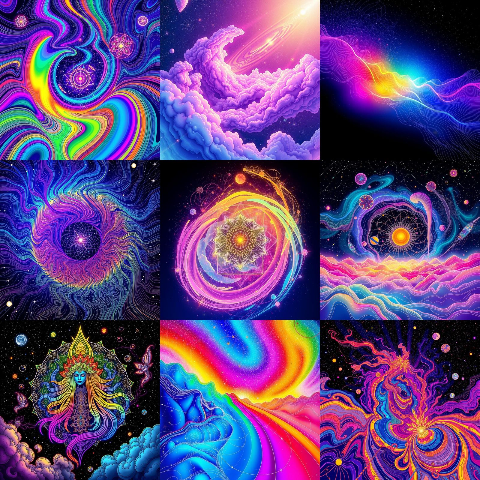 Holographic Rainbow Line Art Illustration