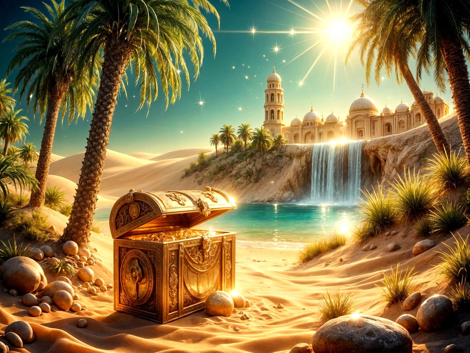 Desert Oasis Emerges from Sunken Treasure Chest