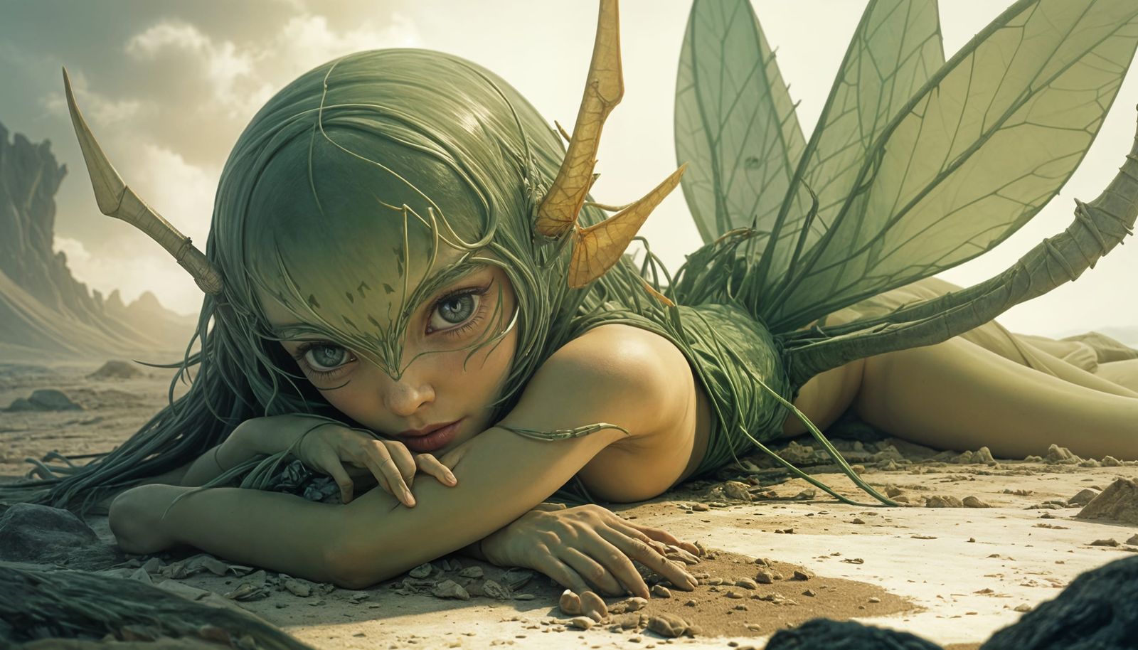 Serene yet Lethal Lady Mantis in Cyberpunk Digital Art Style