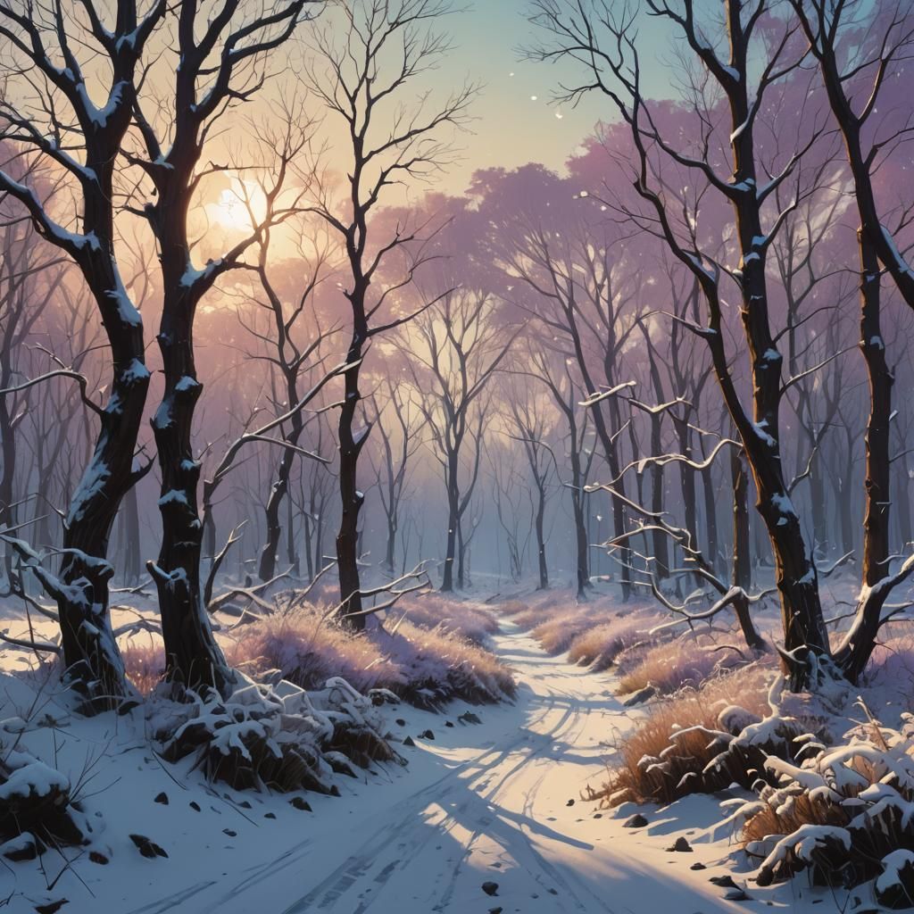 Winter Landscape: Fantasy Matte Painting with Golden Light