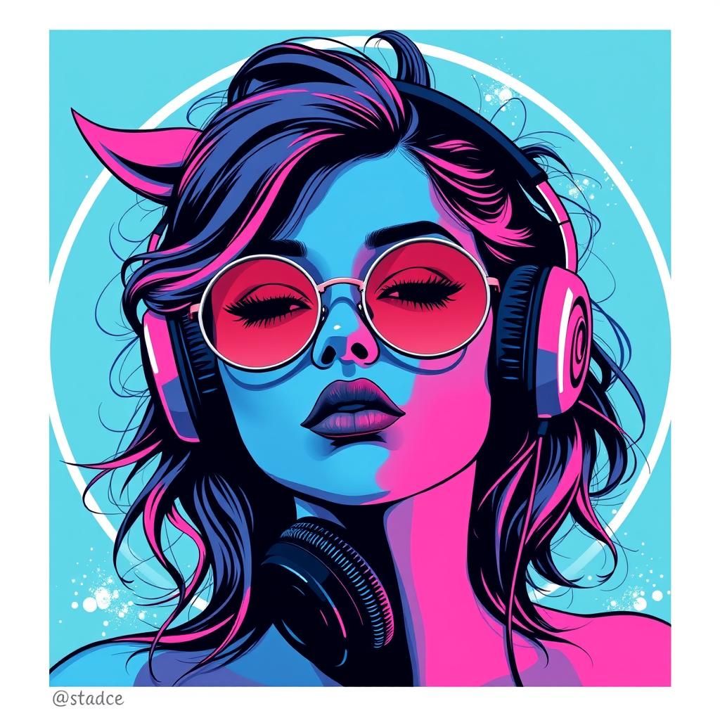 Pop Art Woman with Braids and Headphones