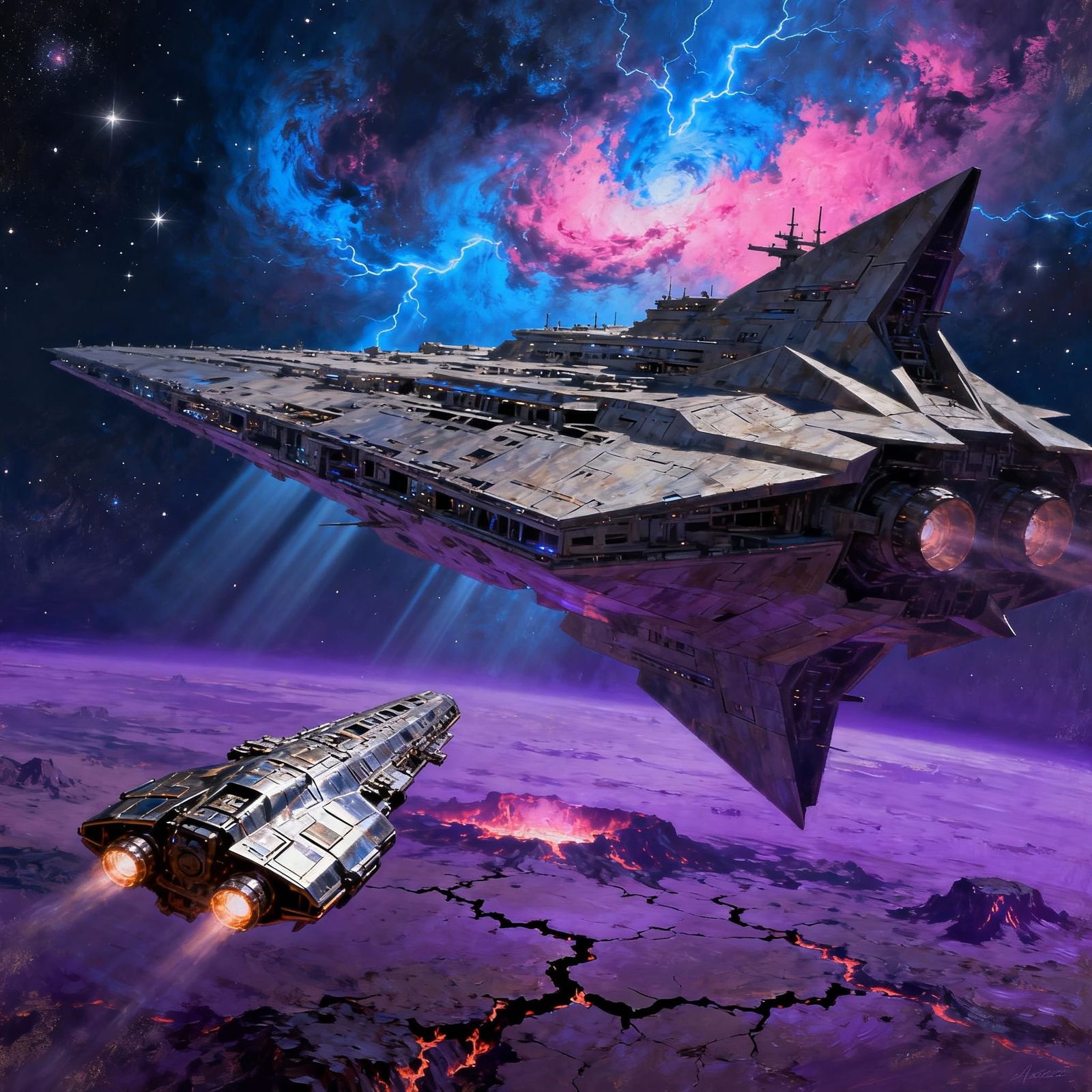Epic Space Battle: Futuristic Ship Meets Alien Cruiser