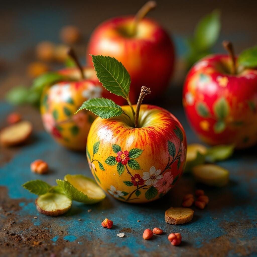Hyper-Realistic Miniature Apples in Still Life