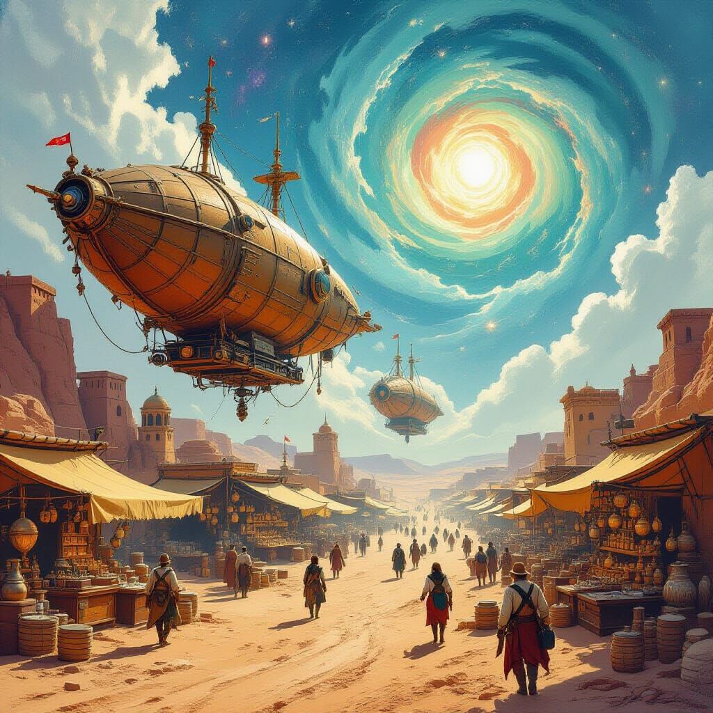 Steampunk Desert Market on Alien Planet