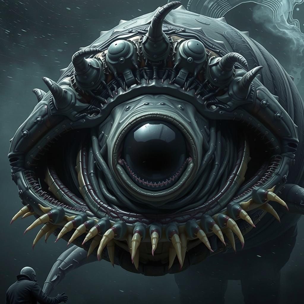 Grotesque Humanoid Centipede Fusion in Biomechanical Style