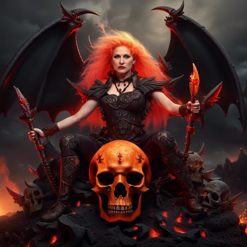 Fantasy Demon Warrior with Flaming Sword