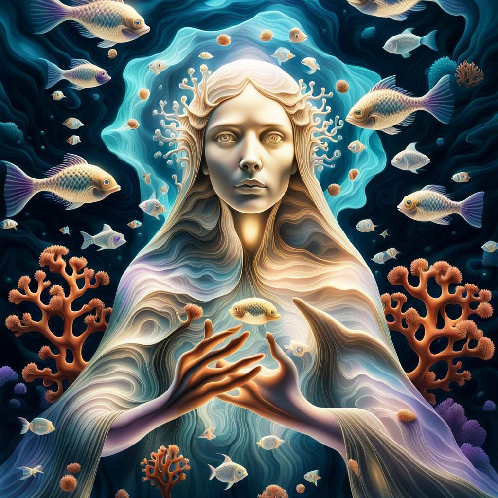 Bioluminescent Coral Reef with Tessellated Patterns