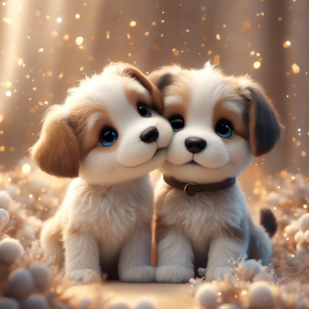 Adorable Cartoon Puppies Snuggling in CGI Style