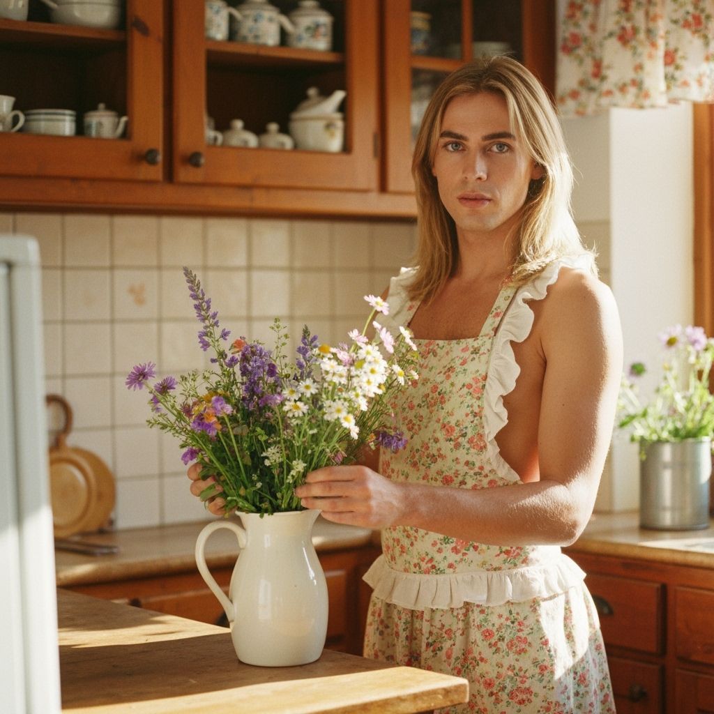 Feminine Gardener Arranges Wildflowers in Cozy Kitchen