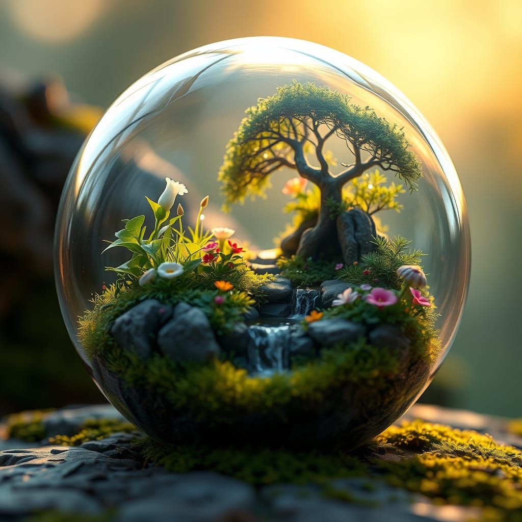 Enchanted Glass Orb with Whimsical Fairy Garden