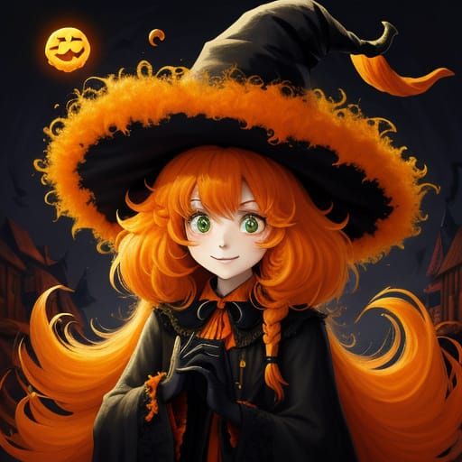 Whimsical Orange Witch Figure