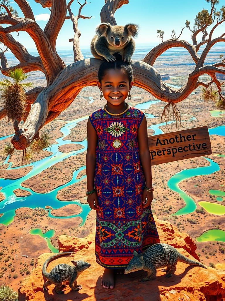Aboriginal Girl Embracing Australian Outback Beauty
