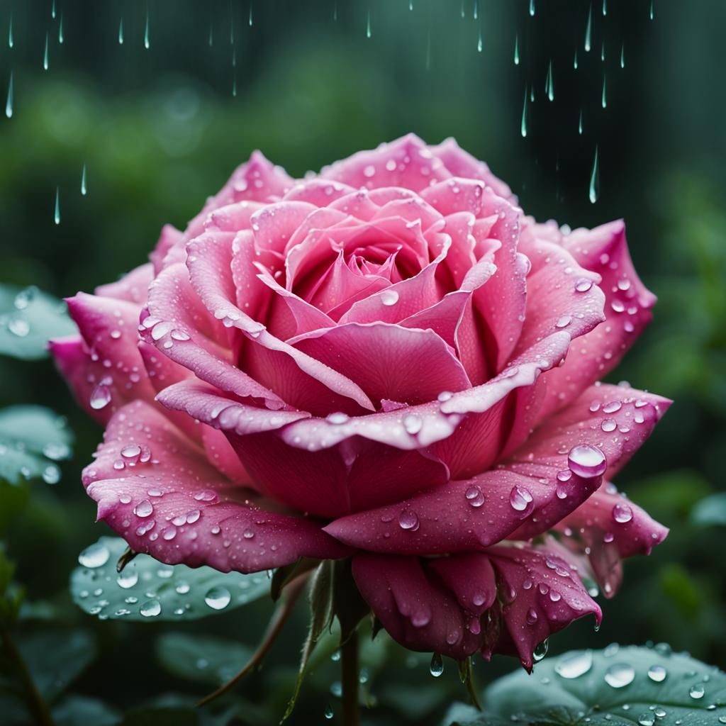 Hyperrealistic Pink Rose in Forest Landscape