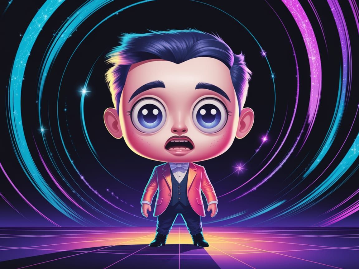 Vibrant Nikola Tesla Chibi Radiates Curiosity in Digital Art