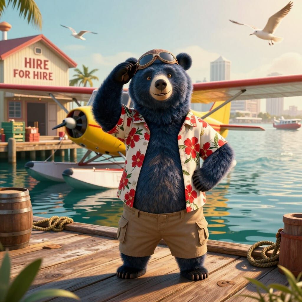 Baloo the Bear Pilot at Higher for Hire Harbor