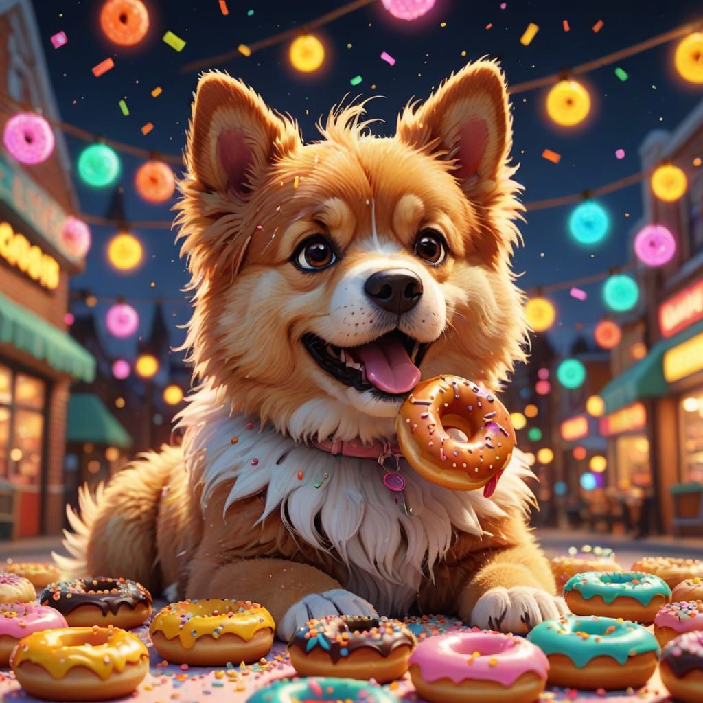 Dog Eating Doughnut in Pixar-Style 3D Animation