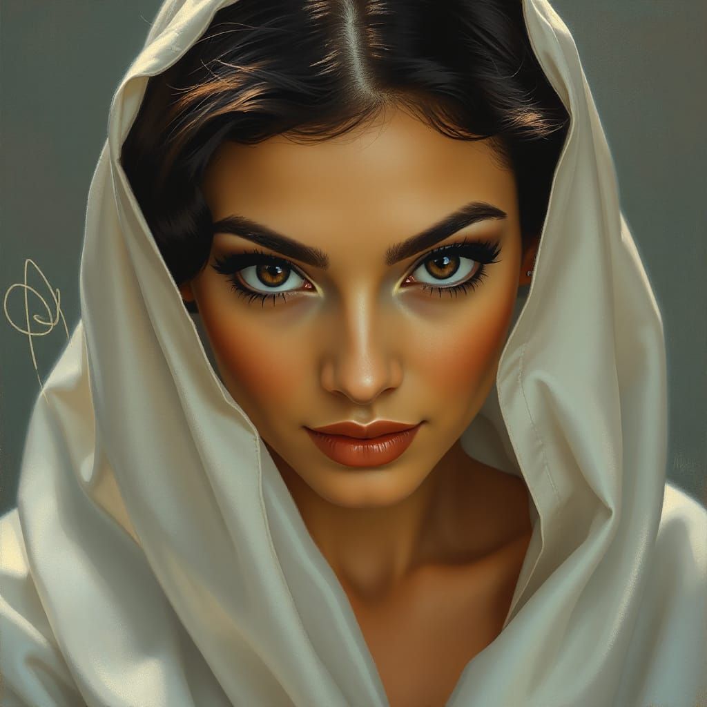 Ethereal Woman in Silk Robes: A Delicate Portrait