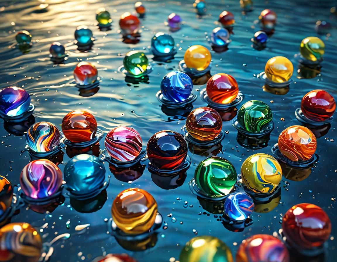 Glowing Marbles: Tiny Worlds Reflected on Water